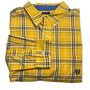 Chaps Mens Yellow Plaid Collared Long Sleeve Pocket Button Down Shirt Size XL